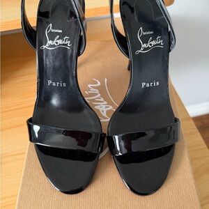 Christian Louboutin Black Patent Leather Strappy Open-Toe Heels